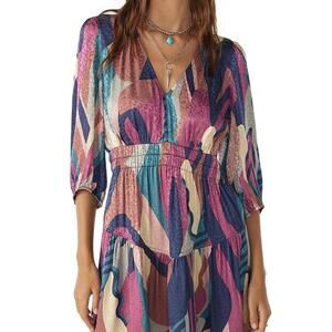 Ba&sh Wacla smocked waist multicolor silky minidress size L